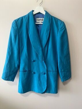 Morgan Miller Vibrant Teal Double-Breasted Blazer 100% Silk